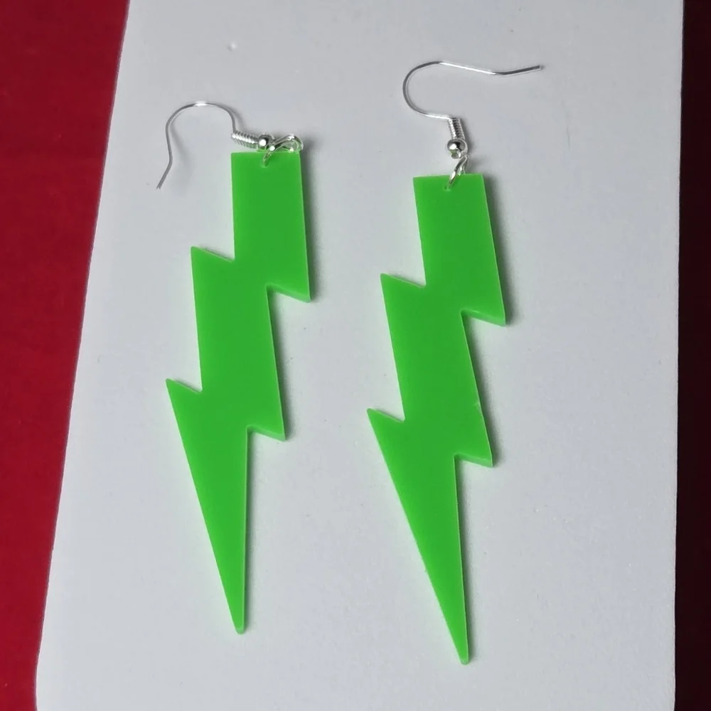 Neon Lightning Bolt Earrings UV Blacklight Glow Rave Festival Acrylic Dangles